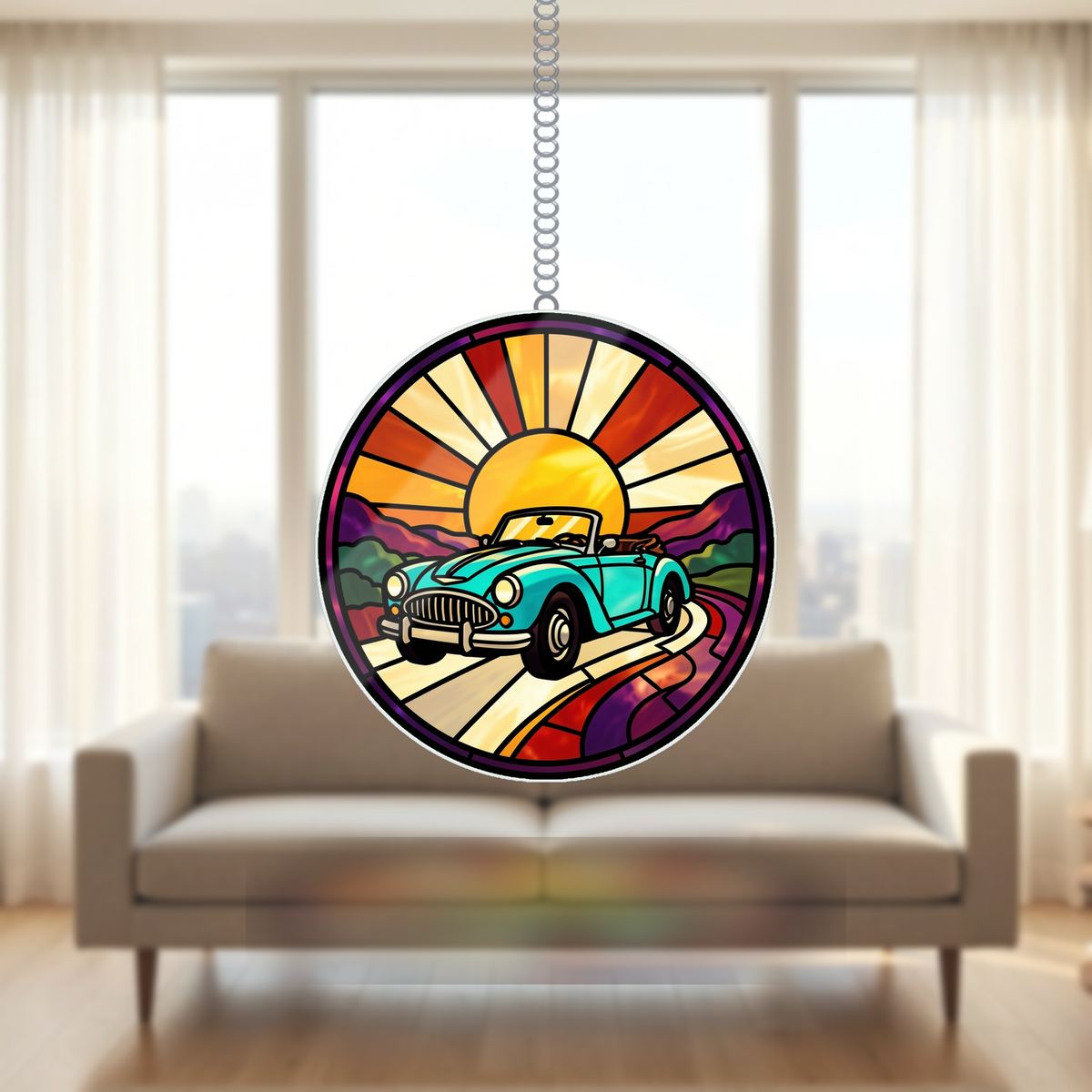 Road Trip Convertible Circle Wavy Acrylic Suncatcher Ornament