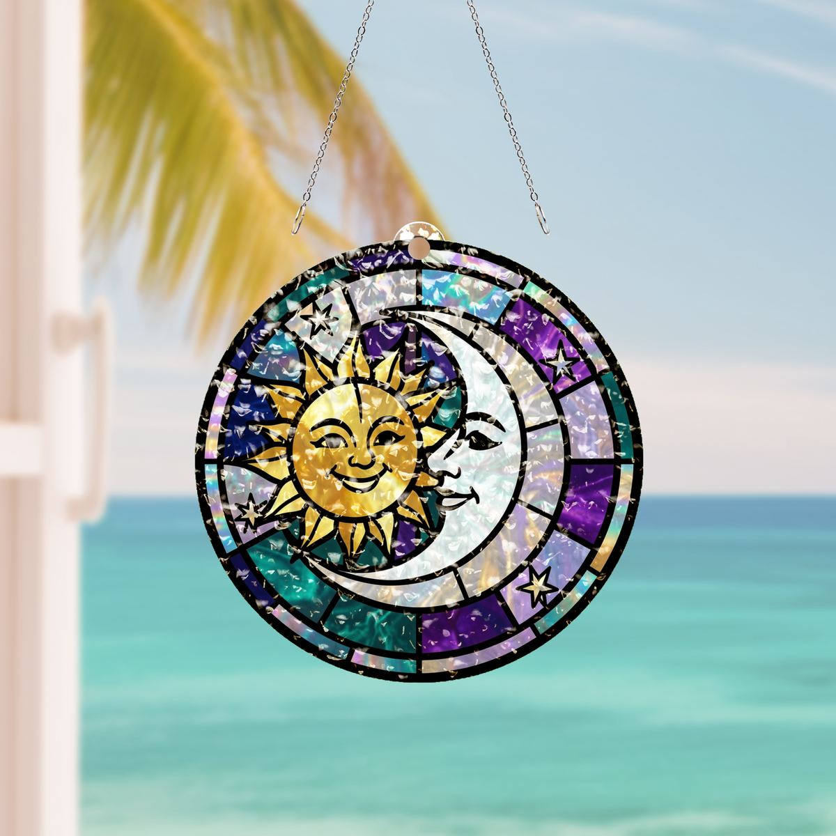 Sun Moon Celestial Circle Water Ripple Suncatcher