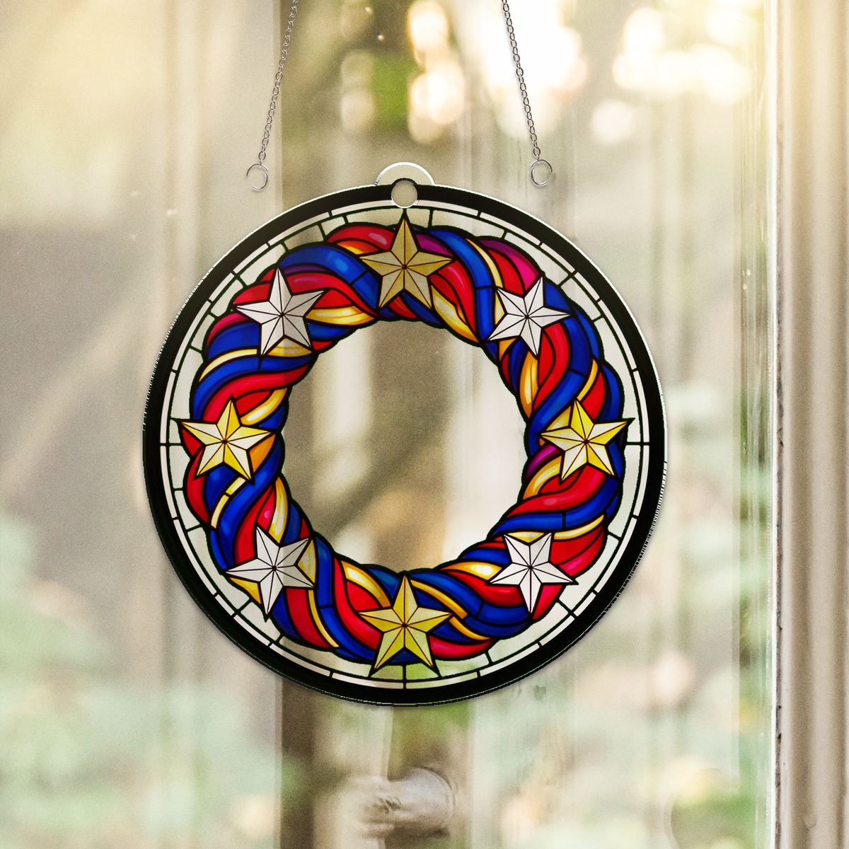 Patriotic Star Wreath Acrylic Suncatcher