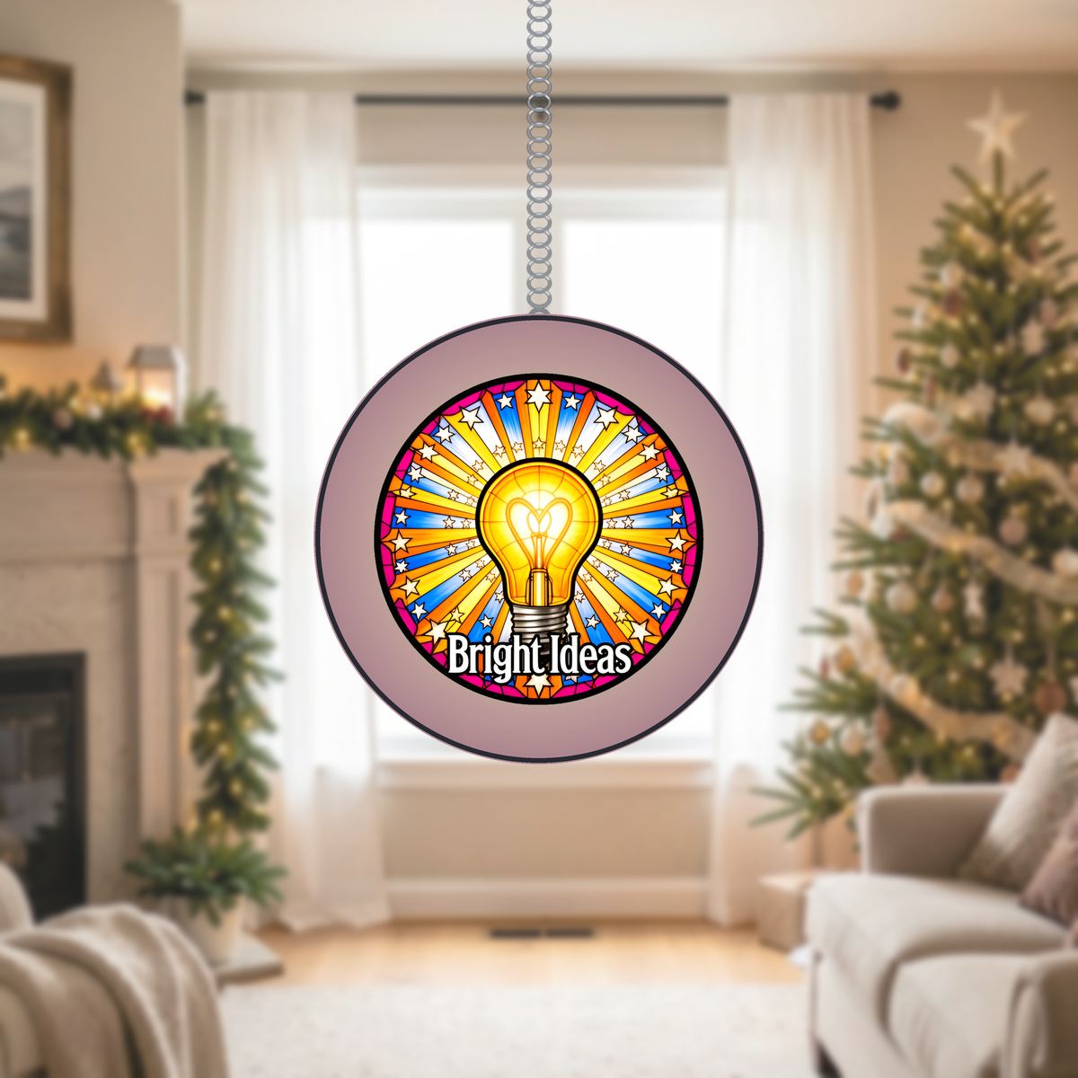 Bright Ideas Light Bulb Circle Stained Glass Suncatcher