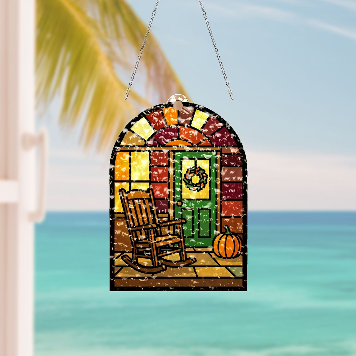 Front Porch Rocking Chair Arch Water Ripple Suncatcher