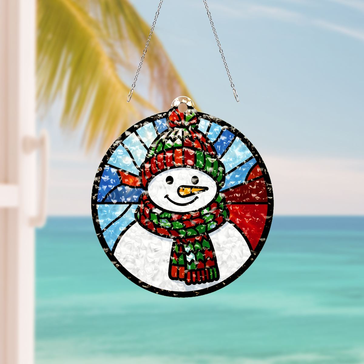 Snowman Scarf Circle Water Ripple Suncatcher