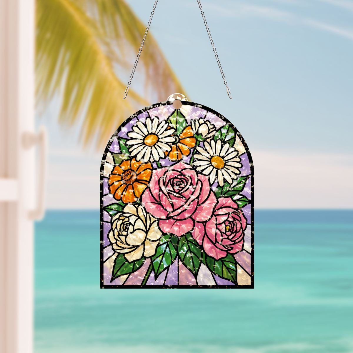 Birth Flower Bouquet Arch Water Ripple Suncatcher