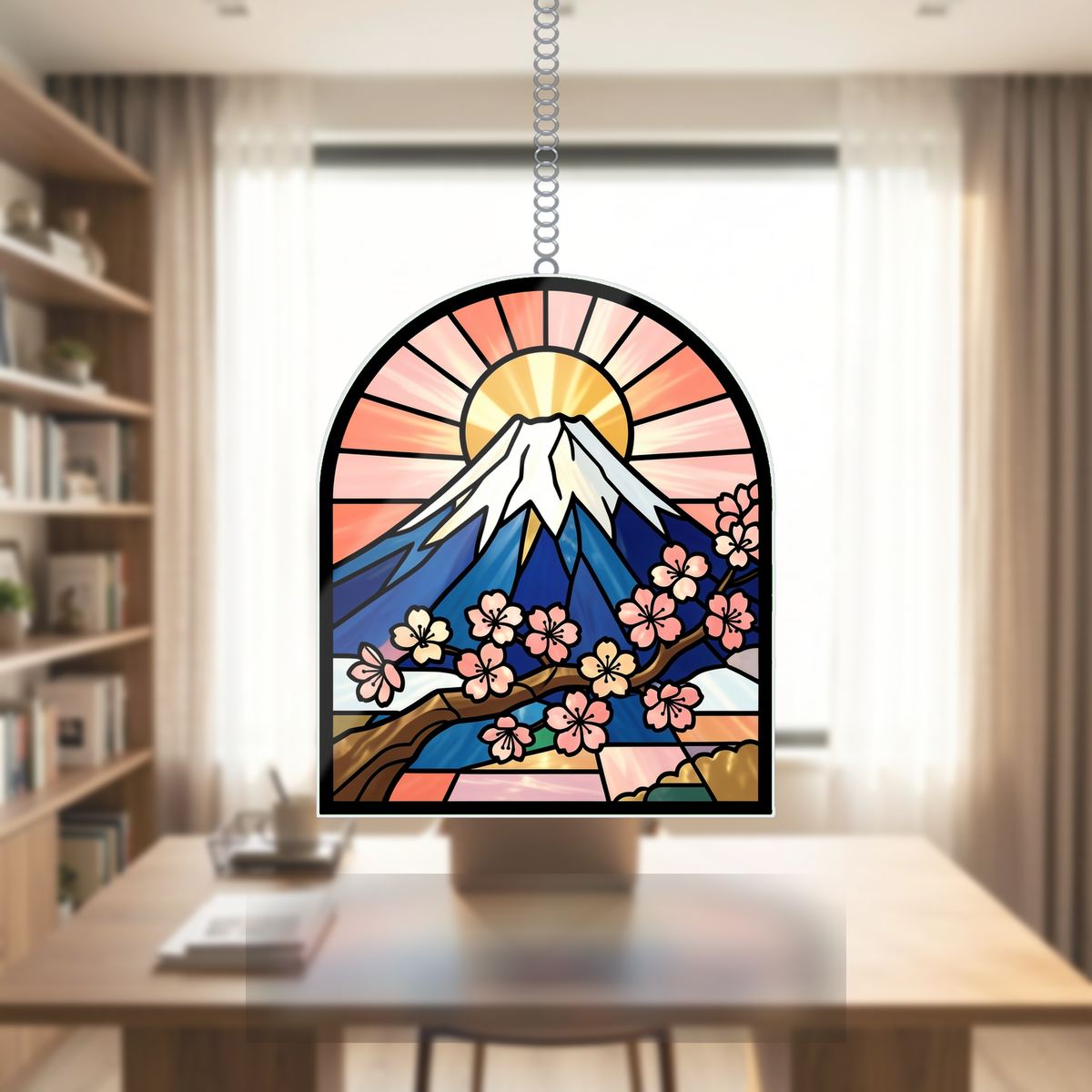 Mount Fuji Blossom Arch Wavy Acrylic Suncatcher Ornament