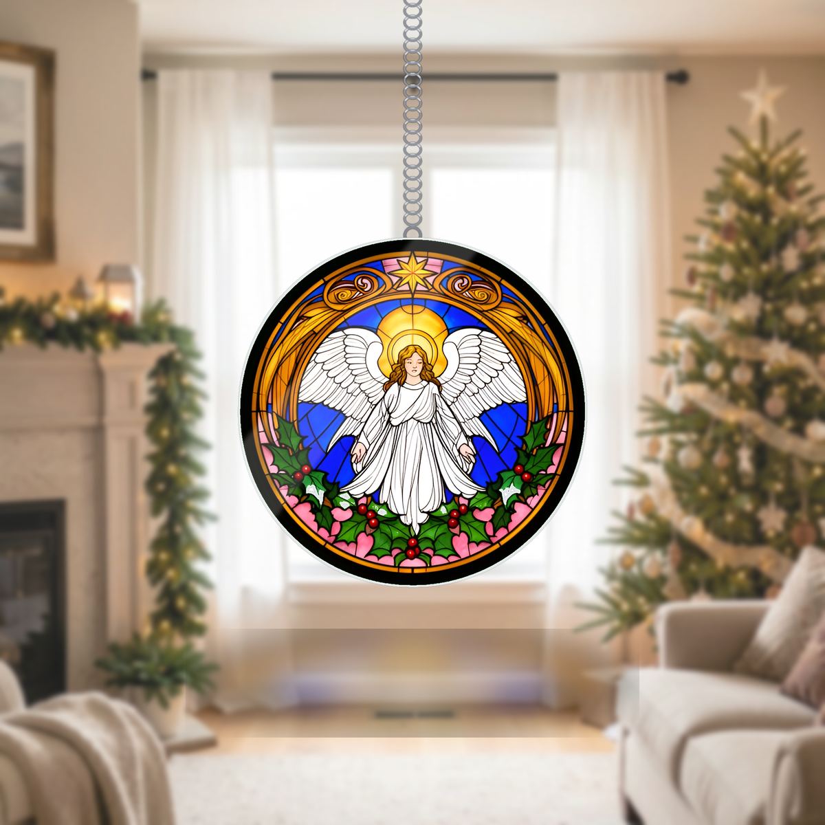 Christmas Angel Halo Circle Wavy Acrylic Suncatcher Ornament