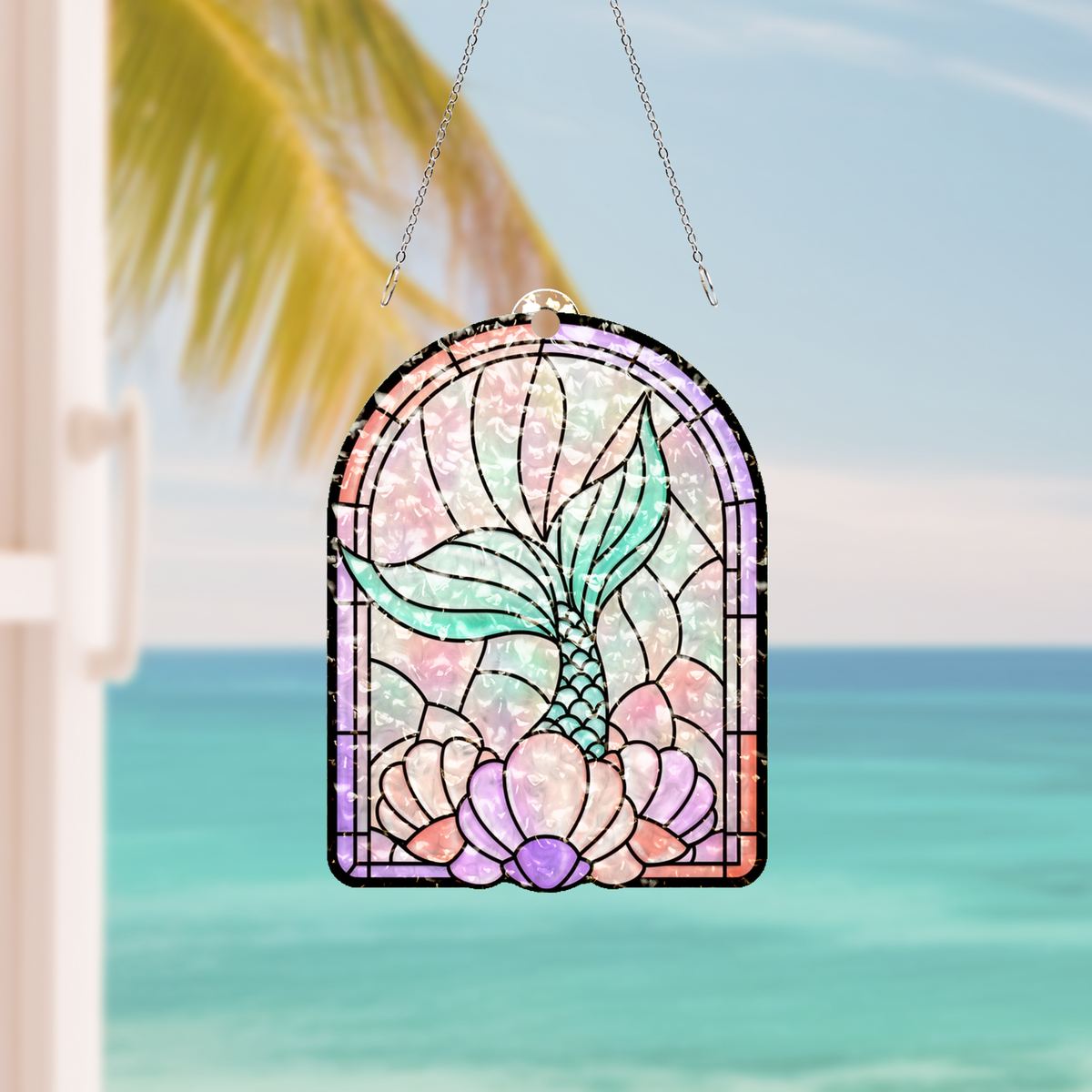 Mermaid Tail Shell Arch Water Ripple Suncatcher