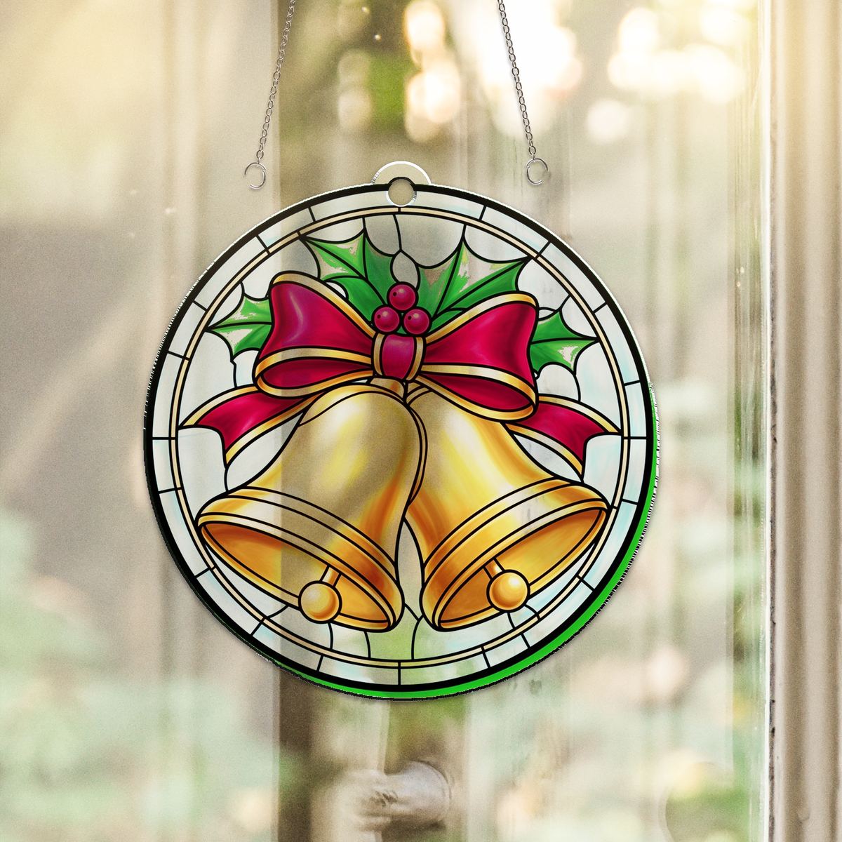 Silver Bells Holly Circle Acrylic Suncatcher