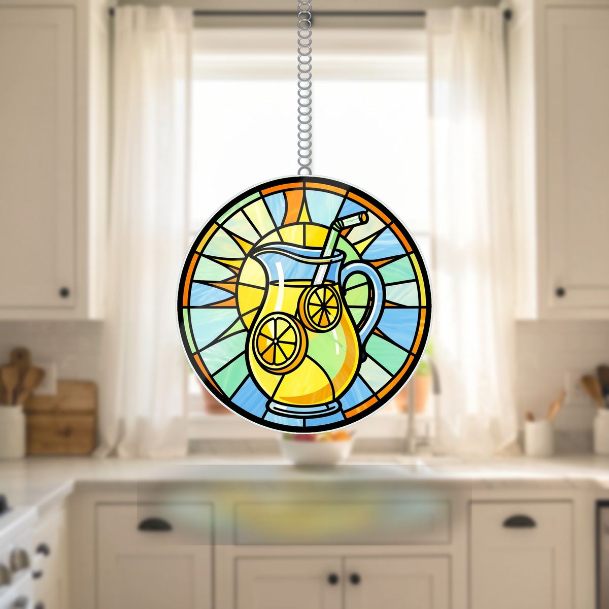 Lemonade Pitcher Summer Circle Wavy Acrylic Suncatcher Ornament