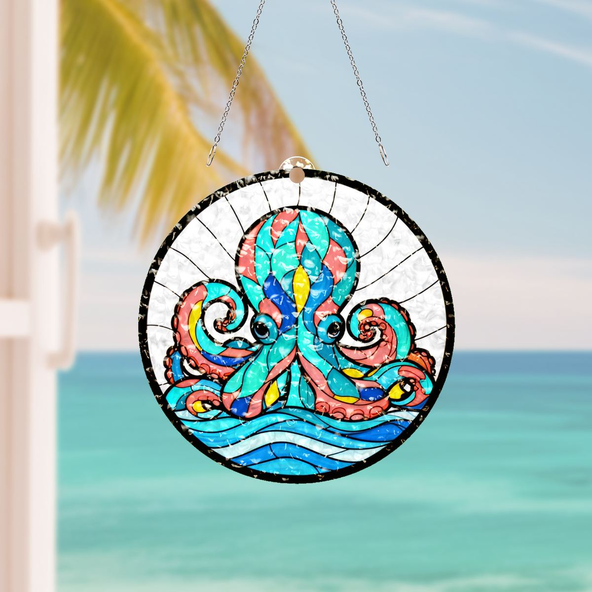 Curious Octopus Wave Circle Water Ripple Suncatcher