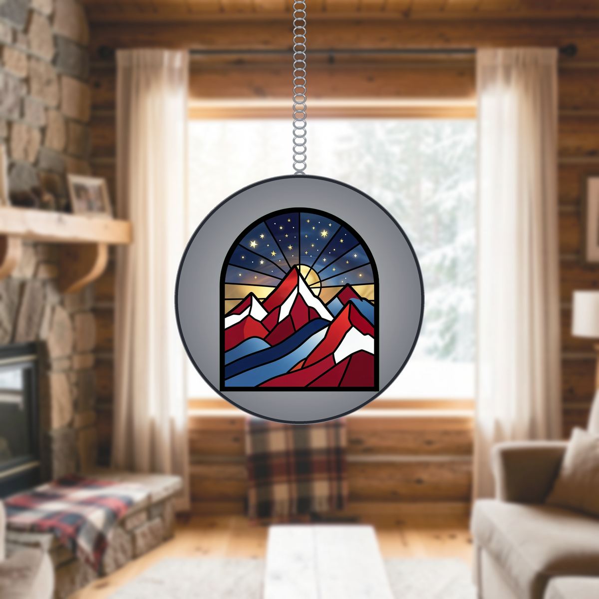 Patriotic Mountain Arch Stained Glass Suncatcher