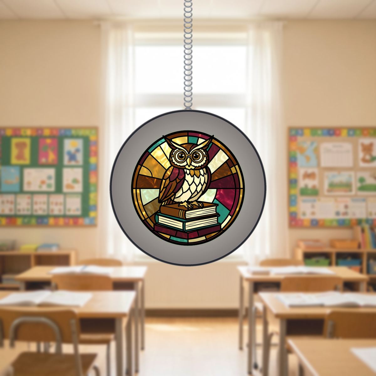 Wise Owl Books Circle Stained Glass Suncatcher