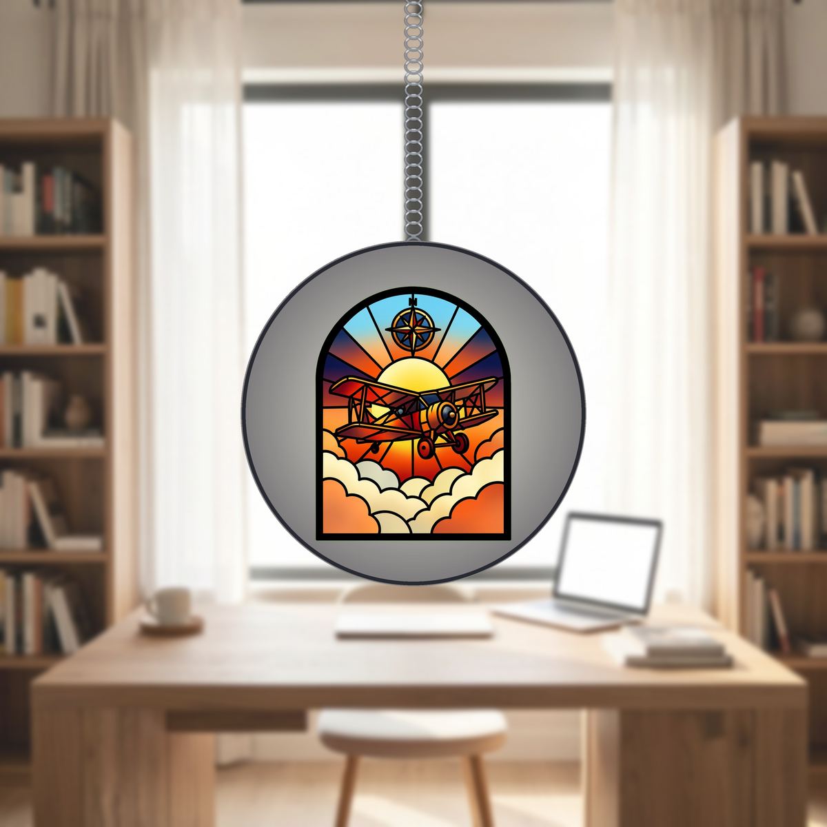 Vintage Biplane Sky Arch Stained Glass Suncatcher