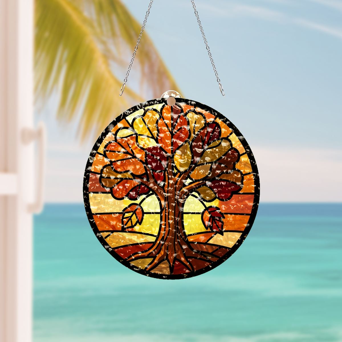 Golden Autumn Tree Circle Water Ripple Suncatcher