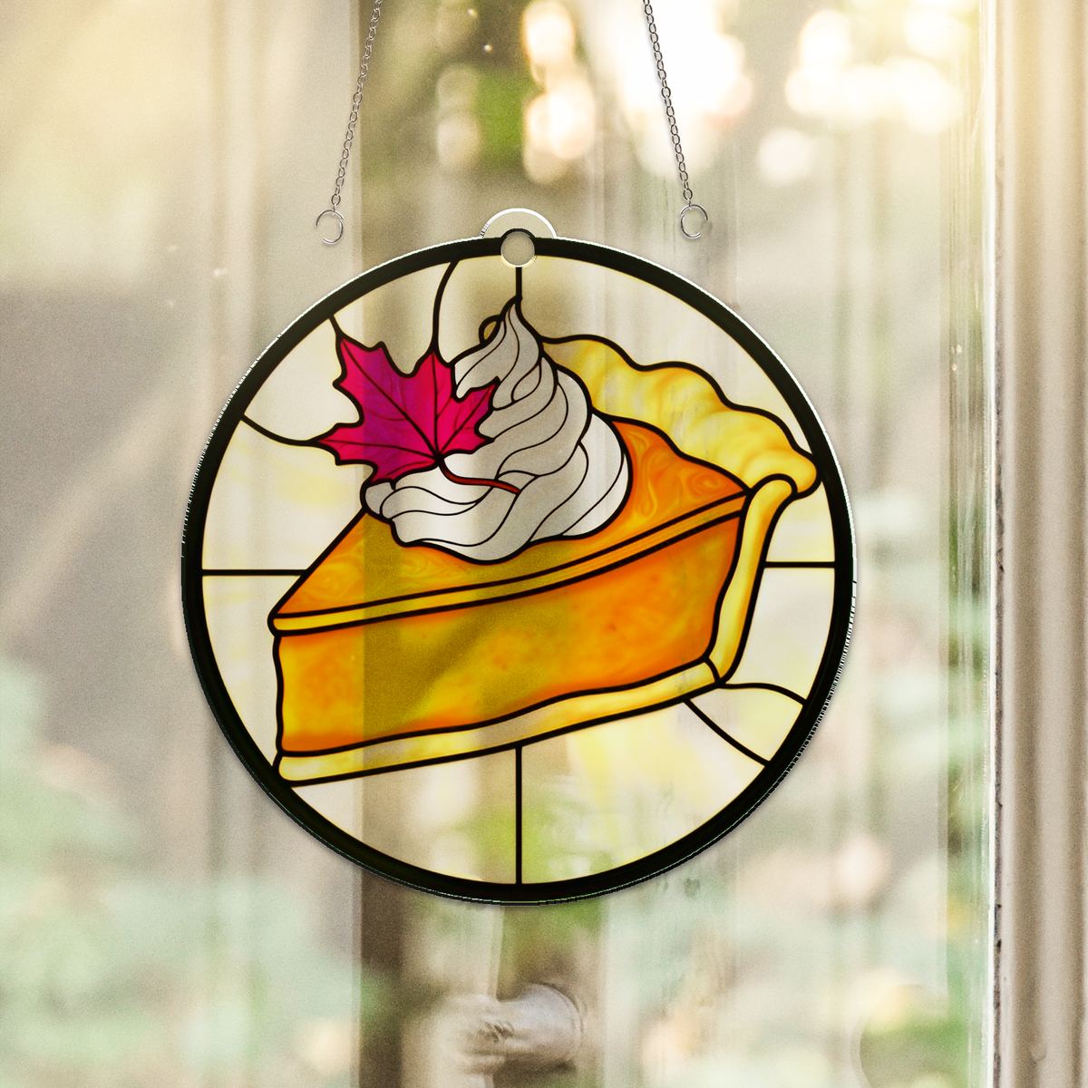 Pumpkin Pie Slice Circle Acrylic Suncatcher