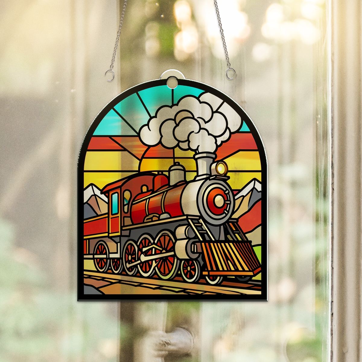 Steam Train Mountain Arch Acrylic Suncatcher