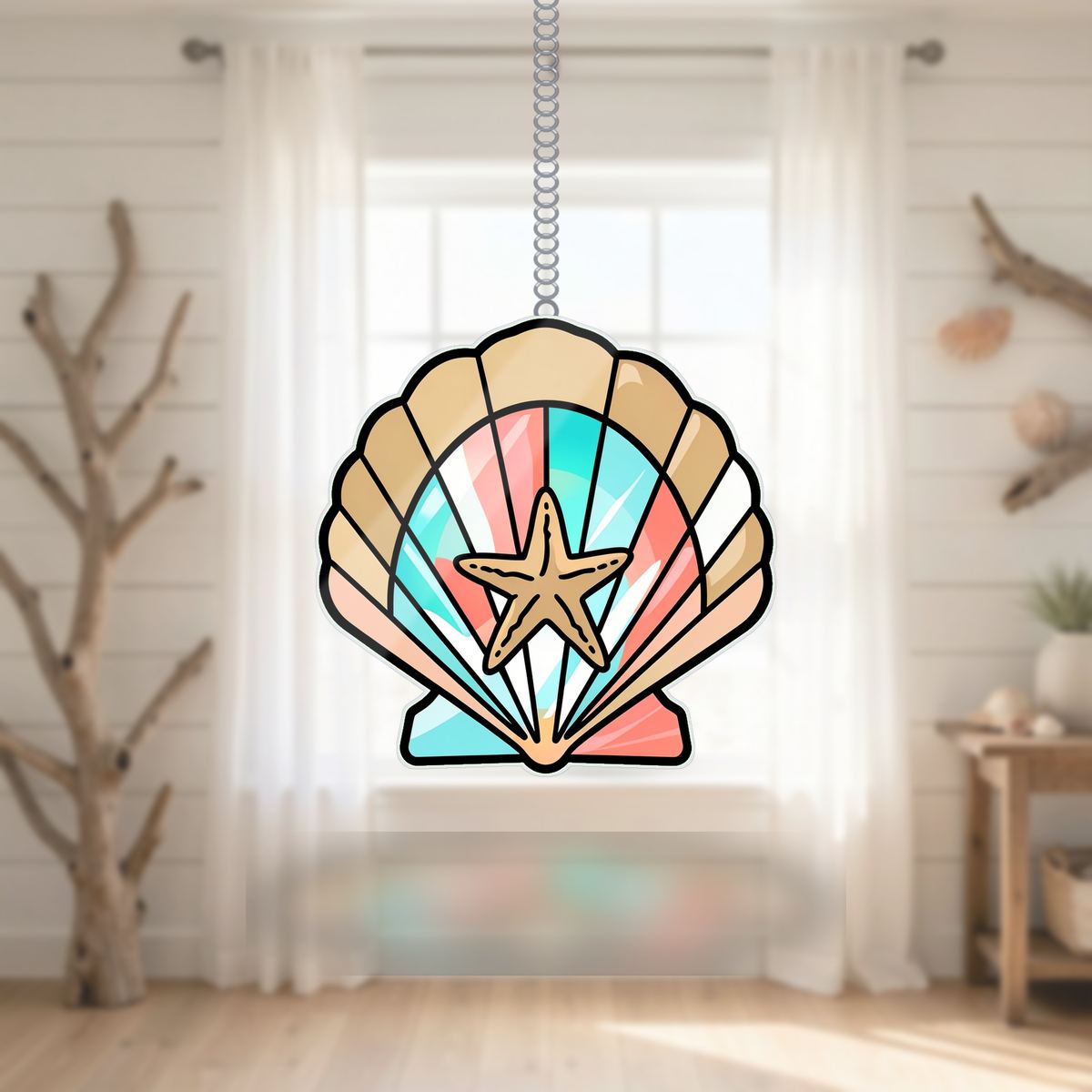 Seashell Starfish Arch Wavy Acrylic Suncatcher Ornament