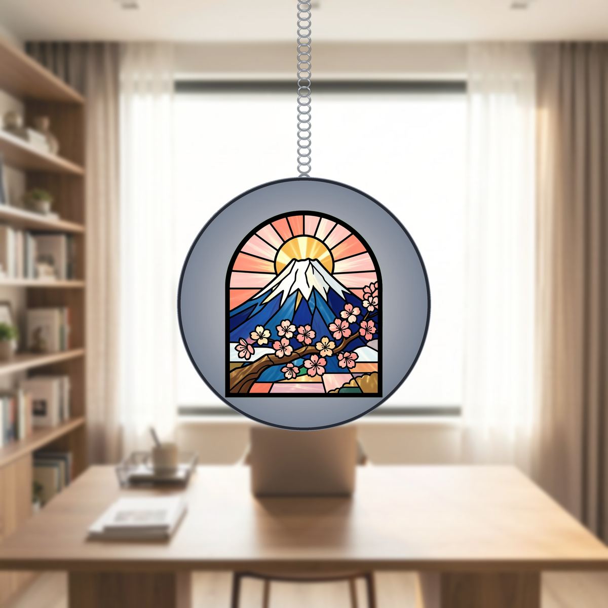 Mount Fuji Blossom Arch Stained Glass Suncatcher