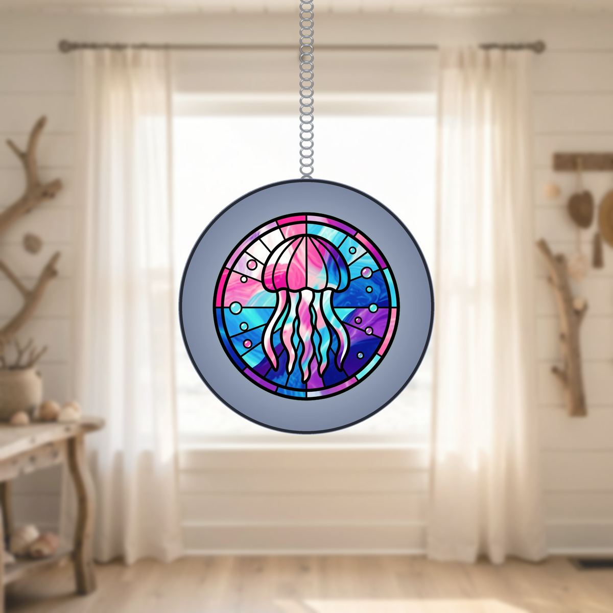 Jellyfish Glow Circle Stained Glass Suncatcher