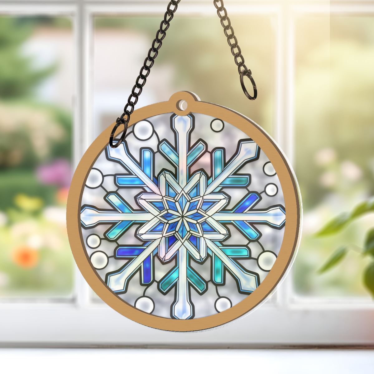 Frosted Snowflake Circle Window Hanging Suncatcher