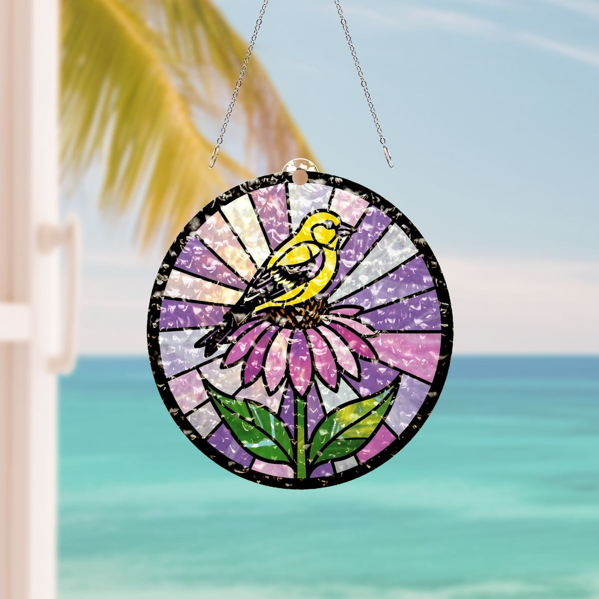 Goldfinch Coneflower Circle Water Ripple Suncatcher