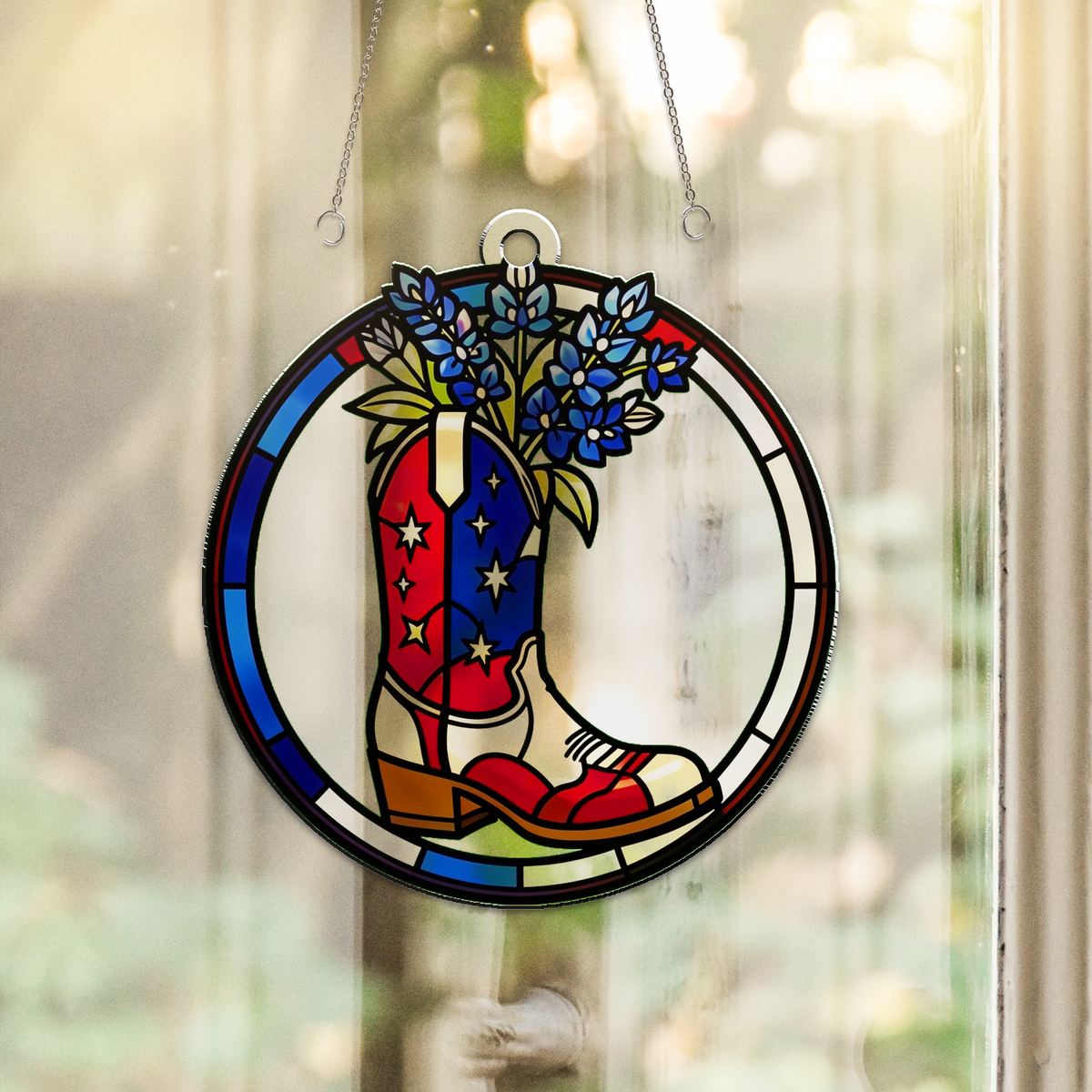Americana Cowboy Boot Circle Acrylic Suncatcher