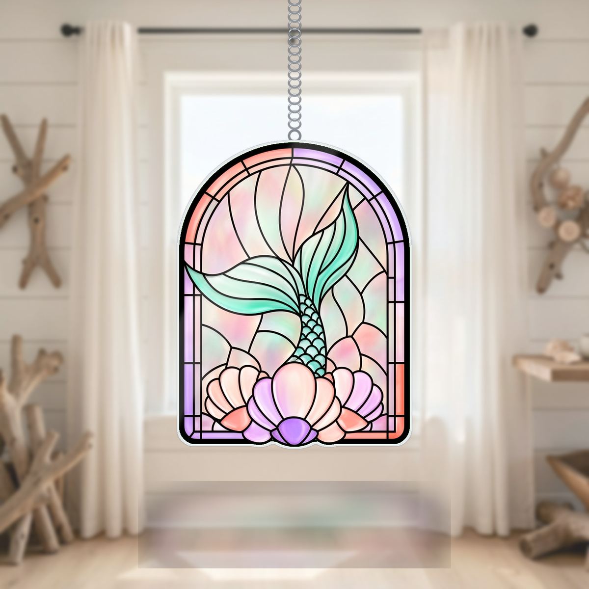 Mermaid Tail Shell Arch Wavy Acrylic Suncatcher Ornament