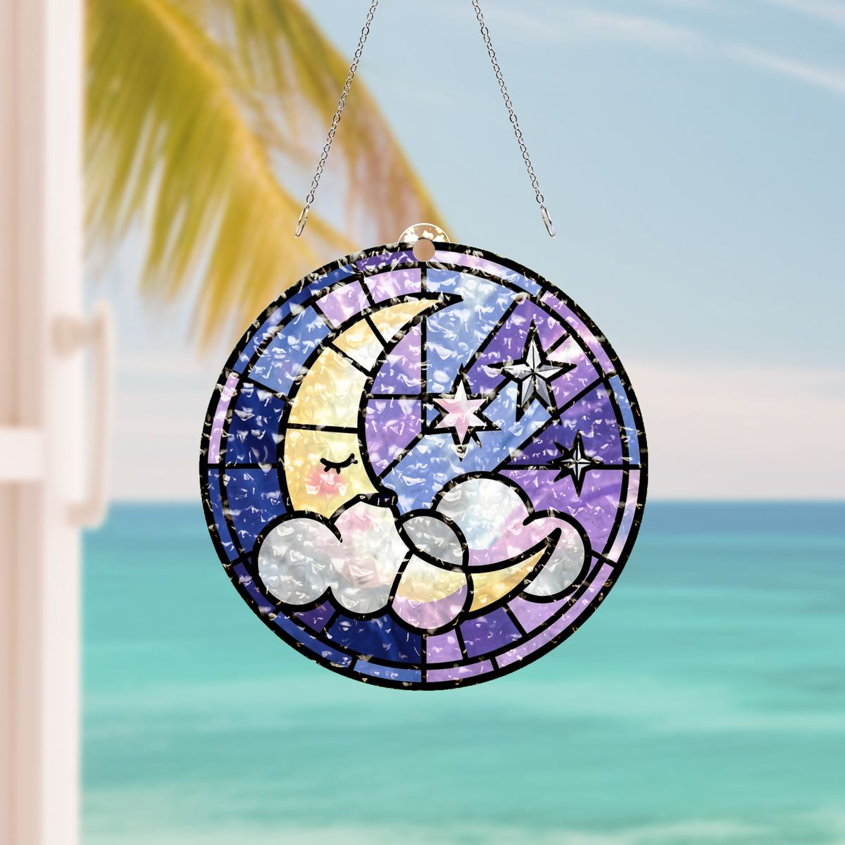 Sleepy Moon Cloud Circle Water Ripple Suncatcher