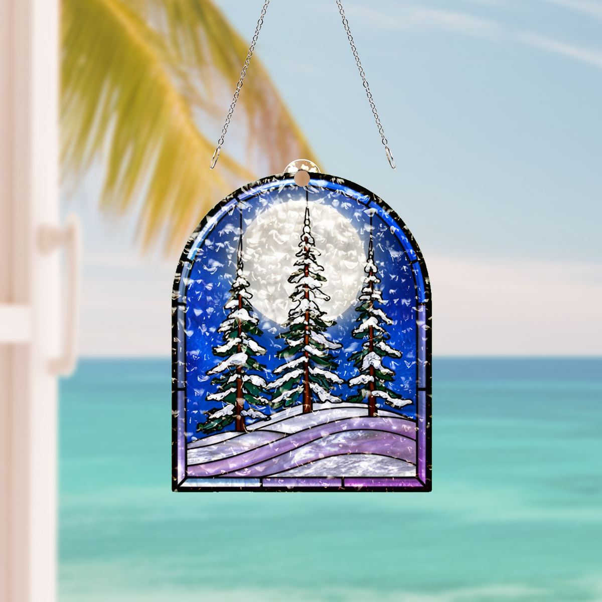 Snowy Evergreen Forest Arch Water Ripple Suncatcher