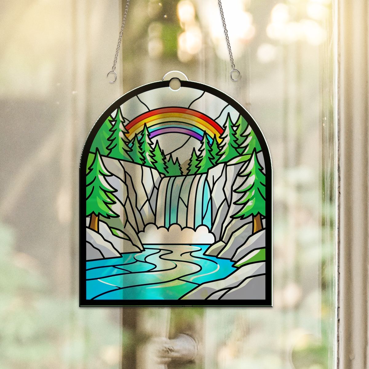 Mountain Waterfall Forest Acrylic Suncatcher