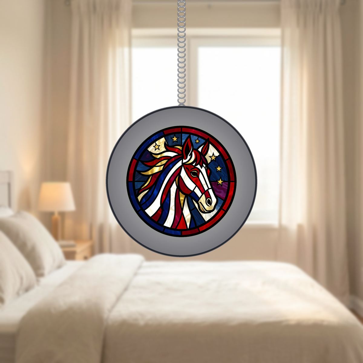 Patriotic Horse Stars Circle Stained Glass Suncatcher