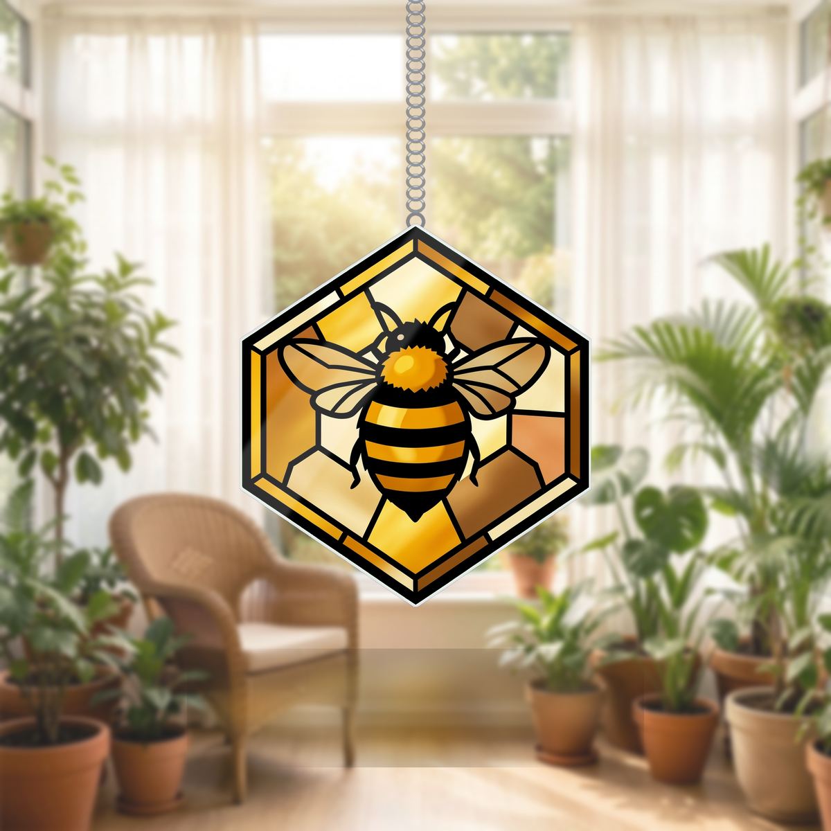 Honeybee Honeycomb Hexagon Wavy Acrylic Suncatcher Ornament
