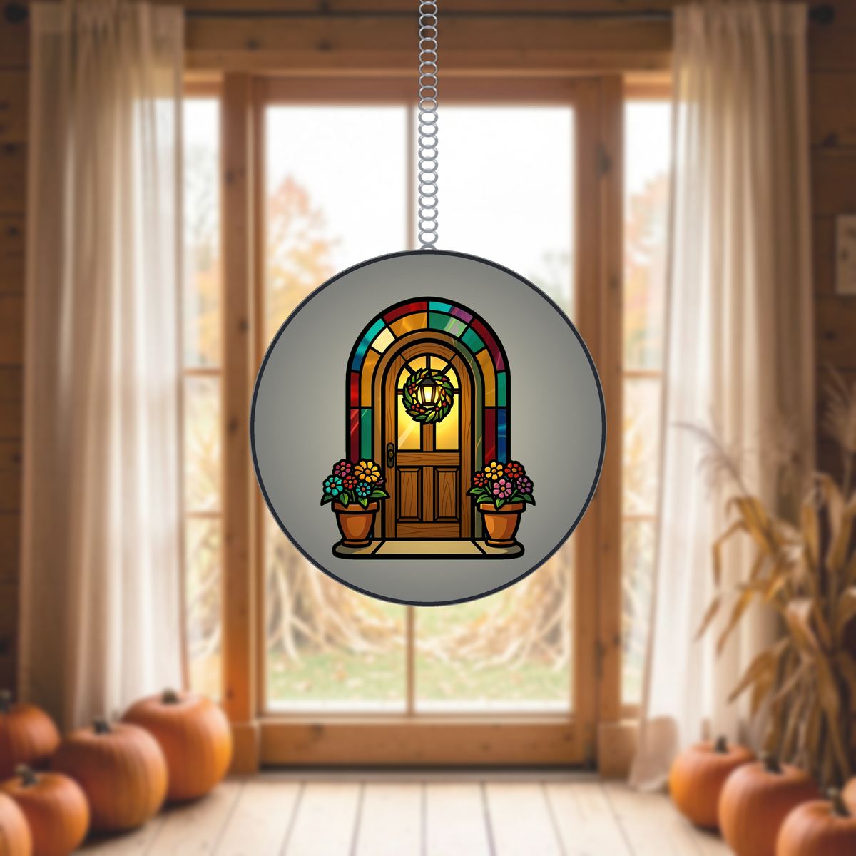 Cozy Cottage Door Arch Stained Glass Suncatcher