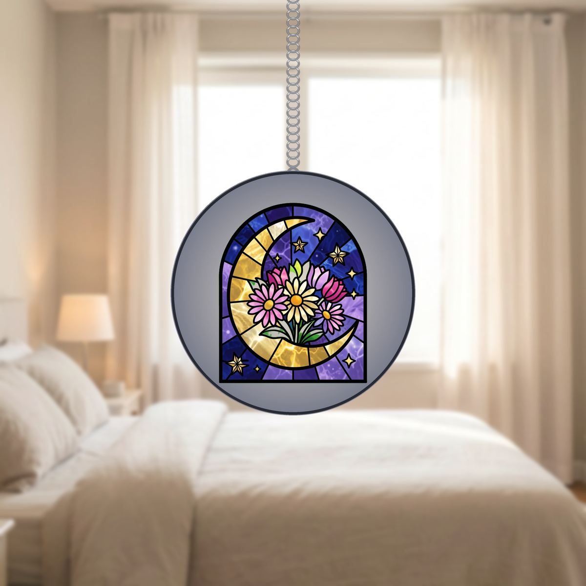 Crescent Moon Wildflowers Arch Stained Glass Suncatcher