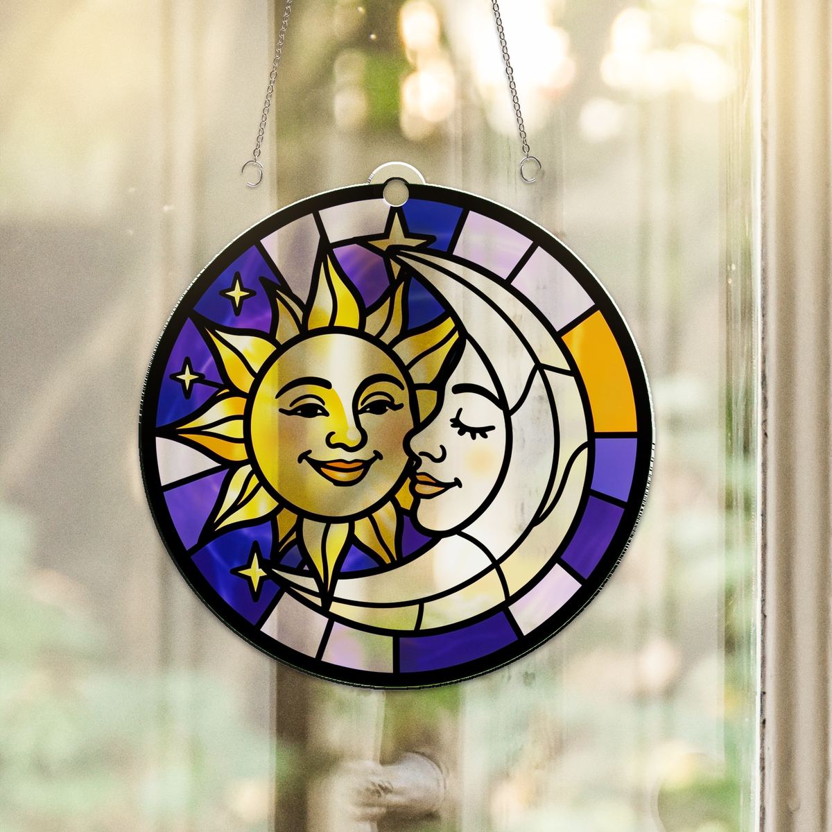 Sun and Moon Embrace Circle Acrylic Suncatcher