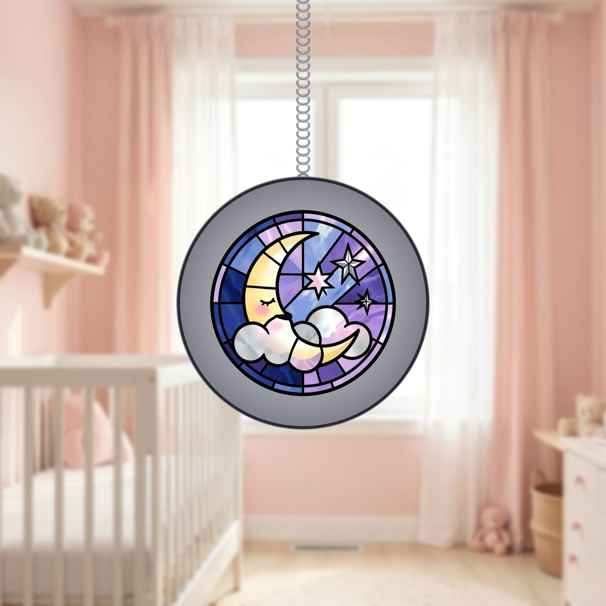 Sleepy Moon Cloud Circle Stained Glass Suncatcher