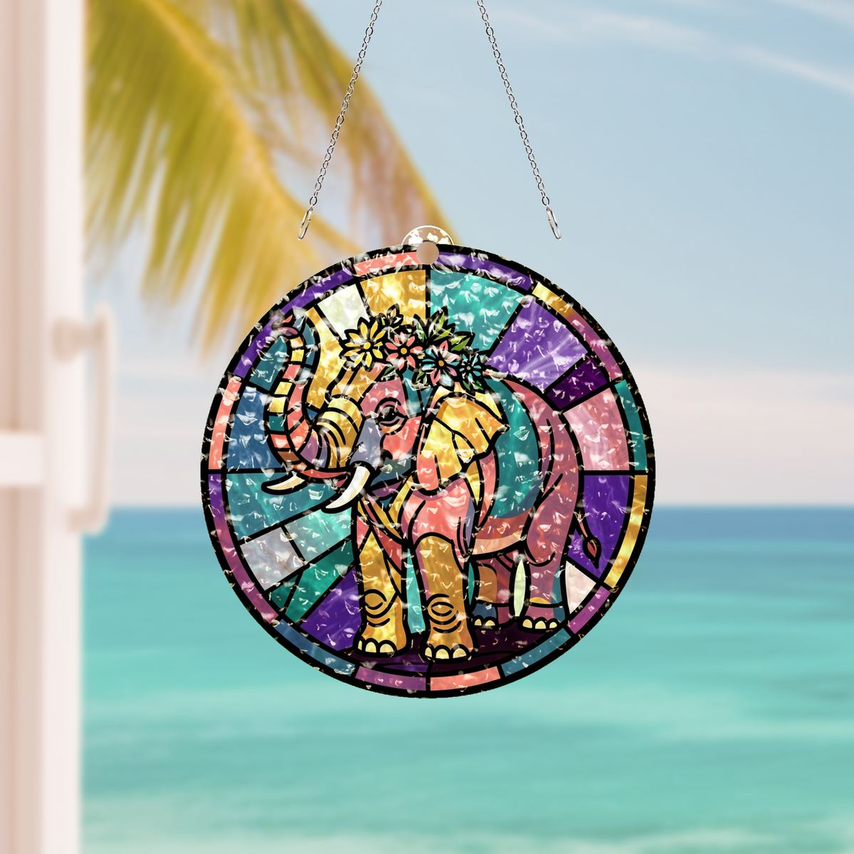 Elephant Wildflower Circle Water Ripple Suncatcher