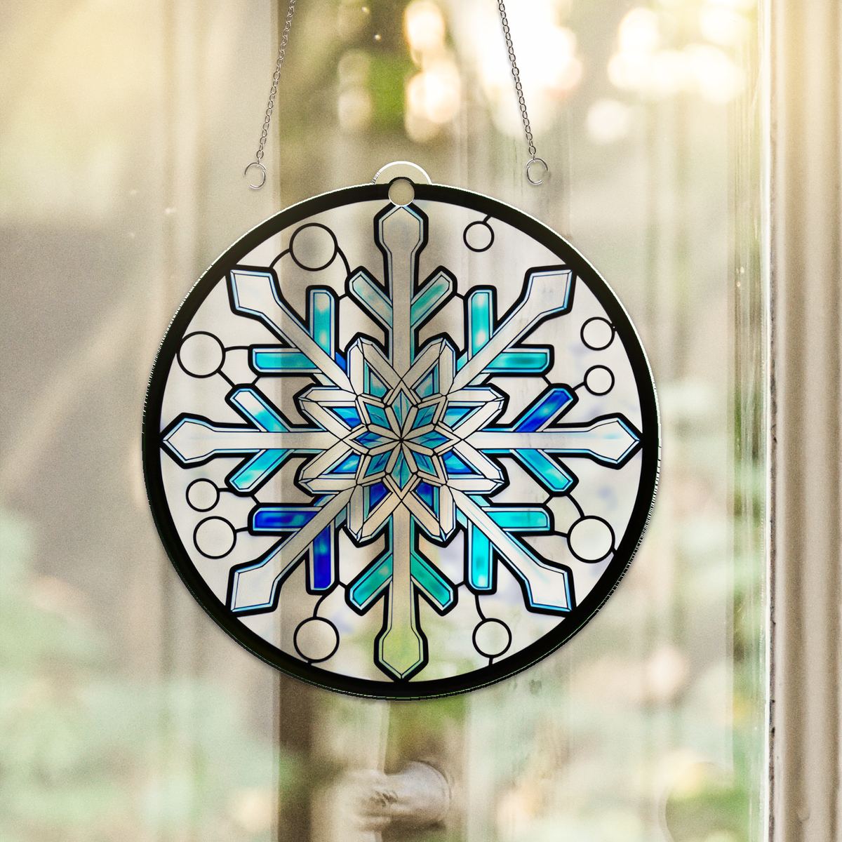 Frosted Snowflake Circle Acrylic Suncatcher