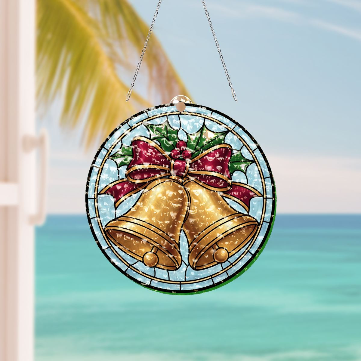 Silver Bells Holly Circle Water Ripple Suncatcher