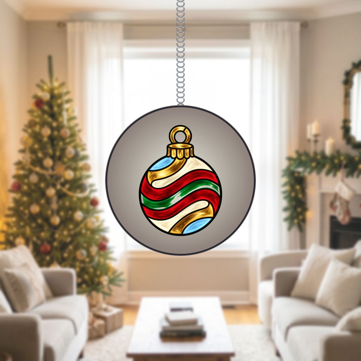 Vintage Ornament Swirl Stained Glass Suncatcher
