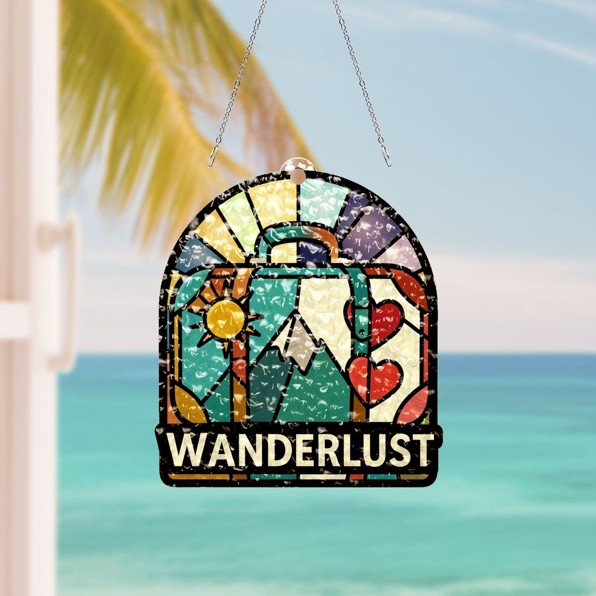 Vintage Suitcase Wanderlust Arch Water Ripple Suncatcher
