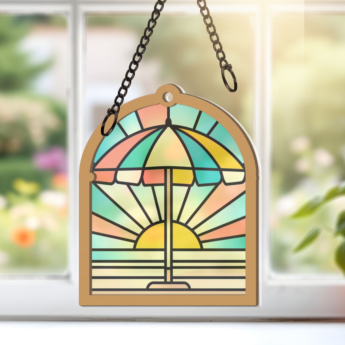 Beach Umbrella Sunset Window Hanging Suncatcher
