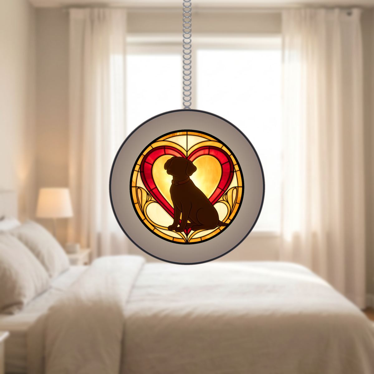 Loyal Dog Heart Circle Stained Glass Suncatcher