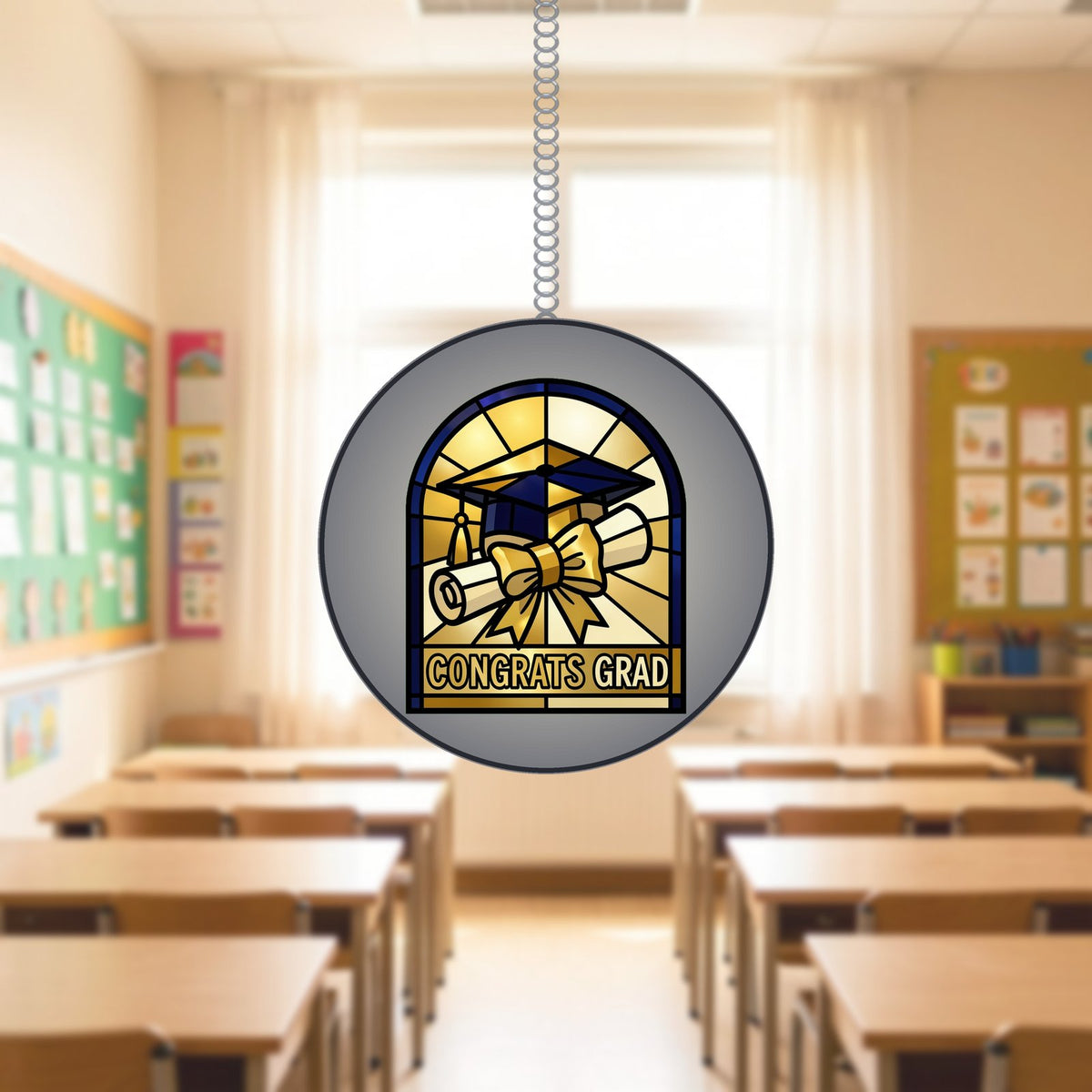 Graduation Cap Diploma Arch Stained Glass Suncatcher