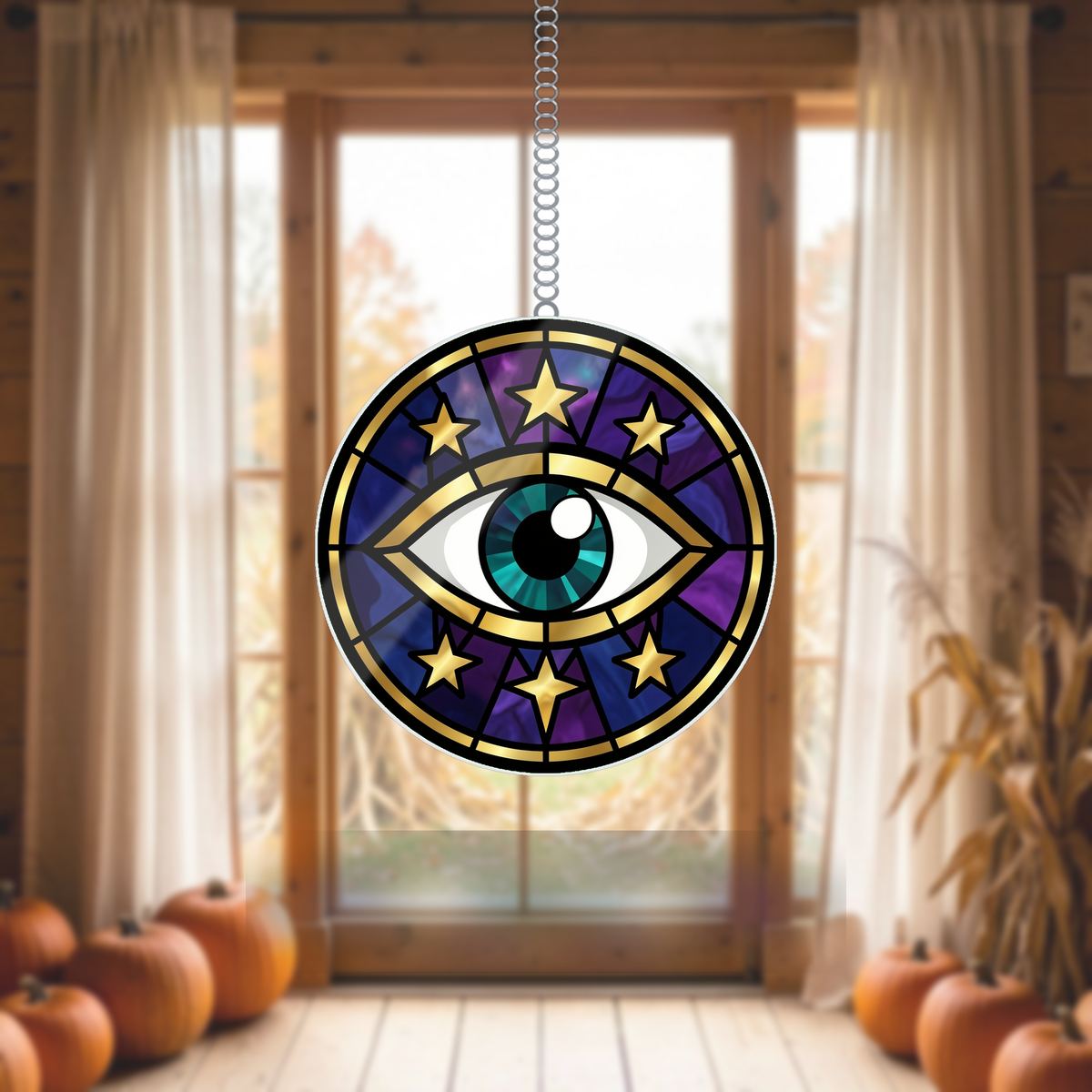 Celestial Eye Crescent Circle Wavy Acrylic Suncatcher Ornament