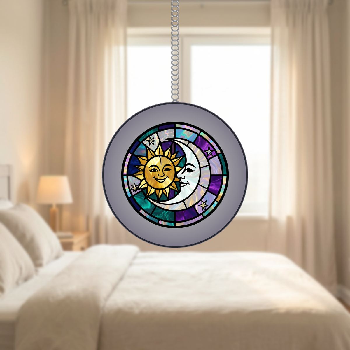 Sun Moon Celestial Circle Stained Glass Suncatcher
