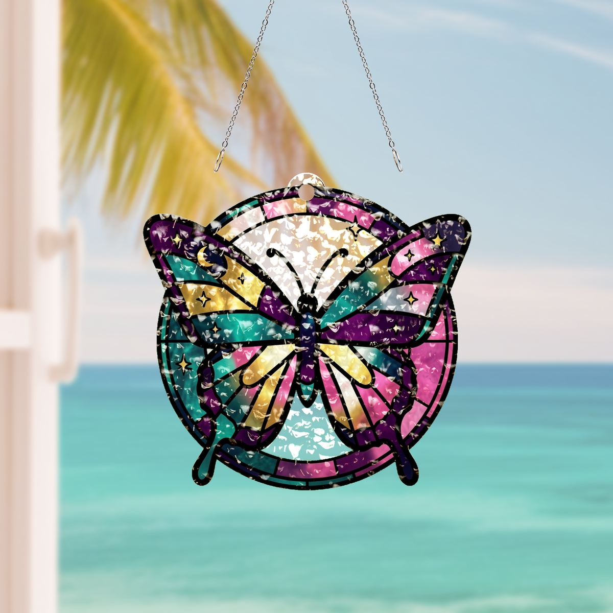 Celestial Butterfly Moon Circle Water Ripple Suncatcher
