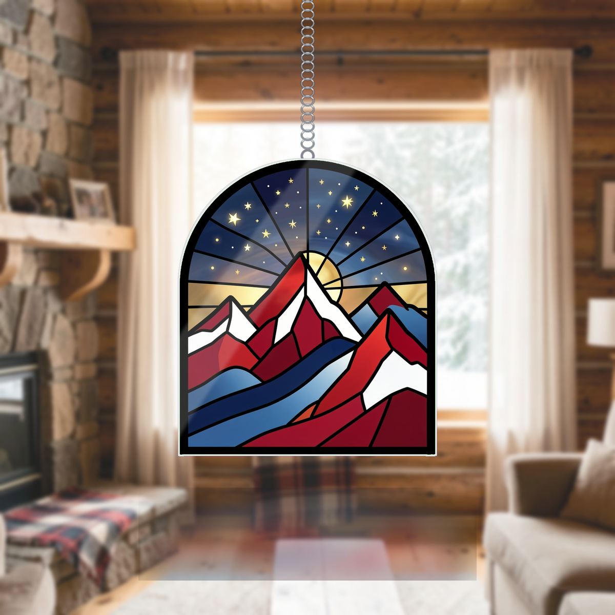 Patriotic Mountain Arch Wavy Acrylic Suncatcher Ornament