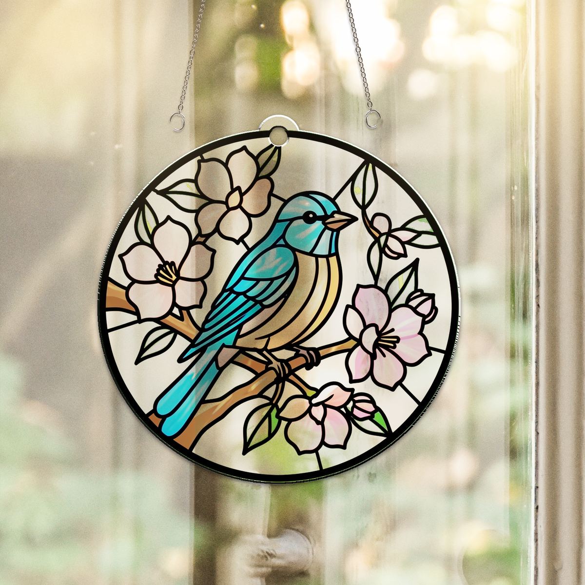 Bluebird Blossom Circle Acrylic Suncatcher