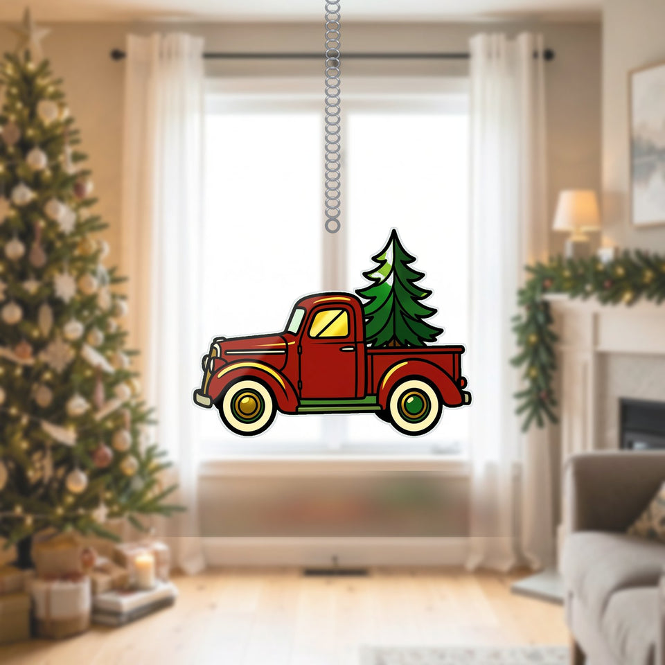 Vintage Christmas Truck Acrylic Suncatcher