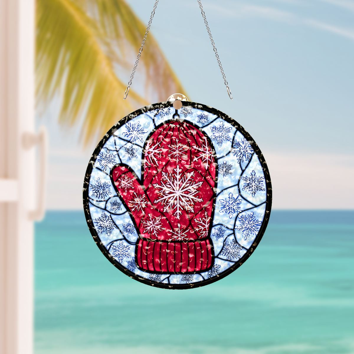 Knit Mitten Snowflake Circle Water Ripple Suncatcher
